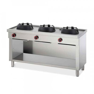 Cucina cinese 3 fuochi wok in acciaio piano con bordo 3FC-BP