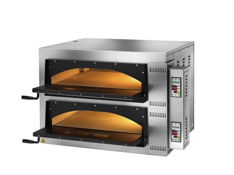 Forno pizza elettrico digitale 2 camere cottura FIMAR FMD4+4 con porte aperte